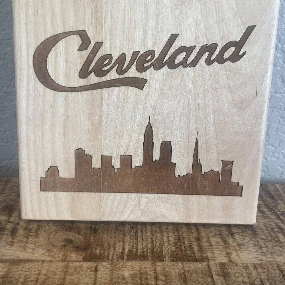 Wooden Cleveland Skyline Engraved Wall Mount Bottle Opener Souvenir City